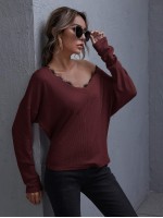 Eyelash Lace Trim Textured Knit Top