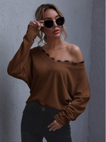 Drop Shoulder Lace Trim Tee