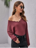 Drop Shoulder Waffle Knit Oversized Tee