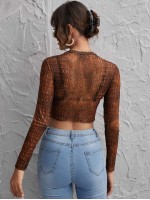 Snakeskin Mesh Crop Top Without Bra