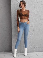 Snakeskin Mesh Crop Top Without Bra