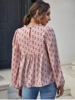 Lantern Sleeve Shirred Yoke Heart Print Top