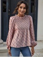 Lantern Sleeve Shirred Yoke Heart Print Top