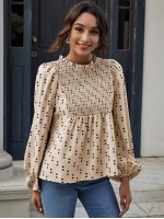 Lantern Sleeve Shirred Yoke Heart Print Top