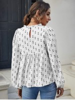 Lantern Sleeve Shirred Yoke Heart Print Top