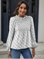 Lantern Sleeve Shirred Yoke Heart Print Top