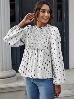 Lantern Sleeve Shirred Yoke Heart Print Top