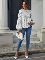 Lantern Sleeve Shirred Yoke Heart Print Top