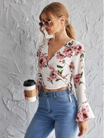 Wrap Tie Side Floral Crop Top