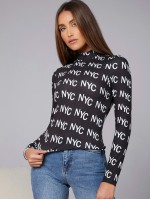 Mock-neck Letter Graphic Tee