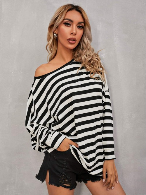 Drop Shoulder Two Tone Striped Tee