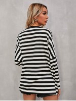 Drop Shoulder Two Tone Striped Tee