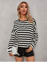 Drop Shoulder Two Tone Striped Tee