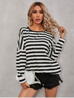 Drop Shoulder Two Tone Striped Tee