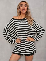 Drop Shoulder Two Tone Striped Tee