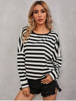 Drop Shoulder Two Tone Striped Tee