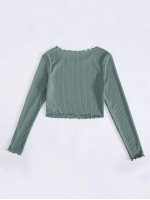 Lettuce Trim Rib-knit Solid Tee