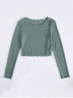 Lettuce Trim Rib-knit Solid Tee