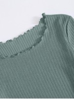 Lettuce Trim Rib-knit Solid Tee