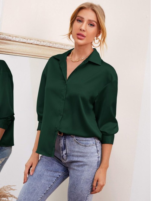 Drop Shoulder Satin Blouse