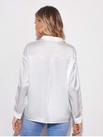 Drop Shoulder Button Front Satin Blouse