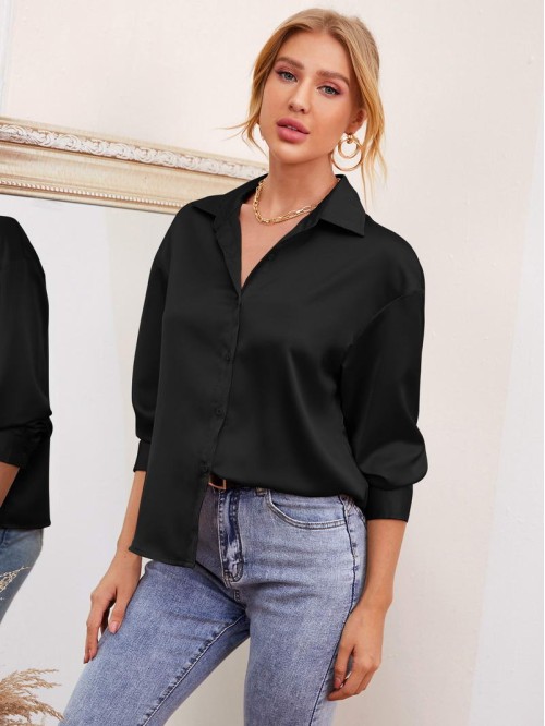 Drop Shoulder Satin Blouse