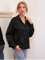 Drop Shoulder Satin Blouse