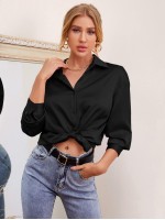 Drop Shoulder Satin Blouse