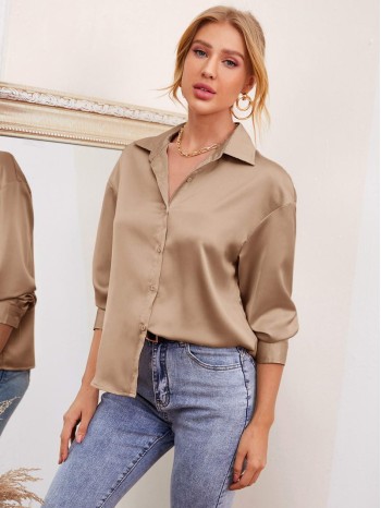 Drop Shoulder Satin Blouse