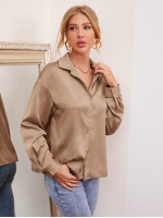 Drop Shoulder Satin Blouse