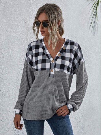 Gingham Print Drop Shoulder Tee