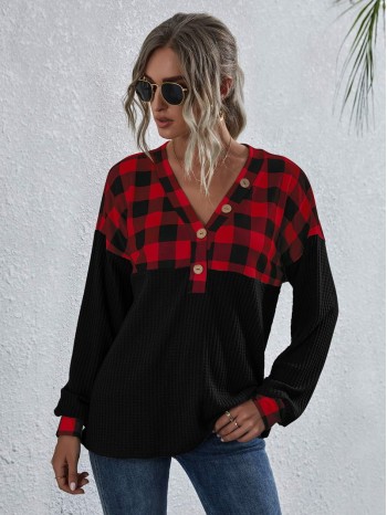 Gingham Print Drop Shoulder Tee