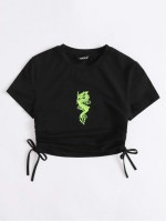 Dragon Print Drawstring Side Tee