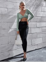 Twist Front Rib-knit Crop Tee