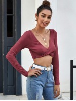 Twist Front Rib-knit Crop Tee