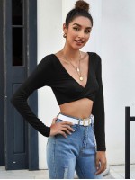 Twist Front Rib-knit Crop Tee