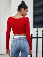 Twist Front Crop Solid Tee