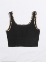 Contrast Binding Notch Neck Rib-knit Tank Top