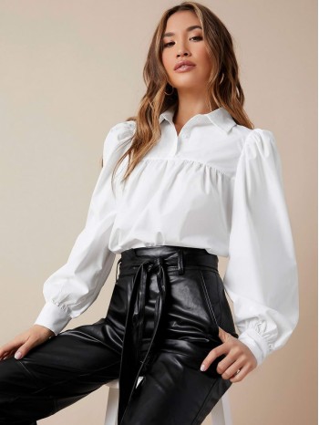 Puff Sleeve Half Button Placket Top