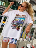 Car And Slogan Graphic Drop Shoulder Oversize Tee