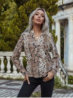 Snakeskin Print Notched Neck Blouse