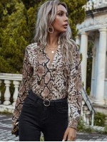 Snakeskin Print Notched Neck Blouse