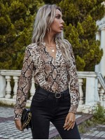 Snakeskin Print Notched Neck Blouse