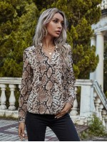 Snakeskin Print Notched Neck Blouse