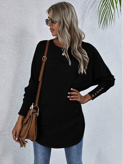 Button Back Curved Hem Longline Tee