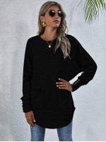 Button Back Curved Hem Longline Tee