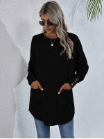 Button Back Curved Hem Longline Tee