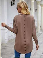 Button Back Batwing Sleeve Long Tee