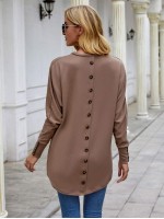 Button Back Batwing Sleeve Long Tee