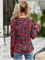 Allover Floral Print Puff Sleeve Blouse